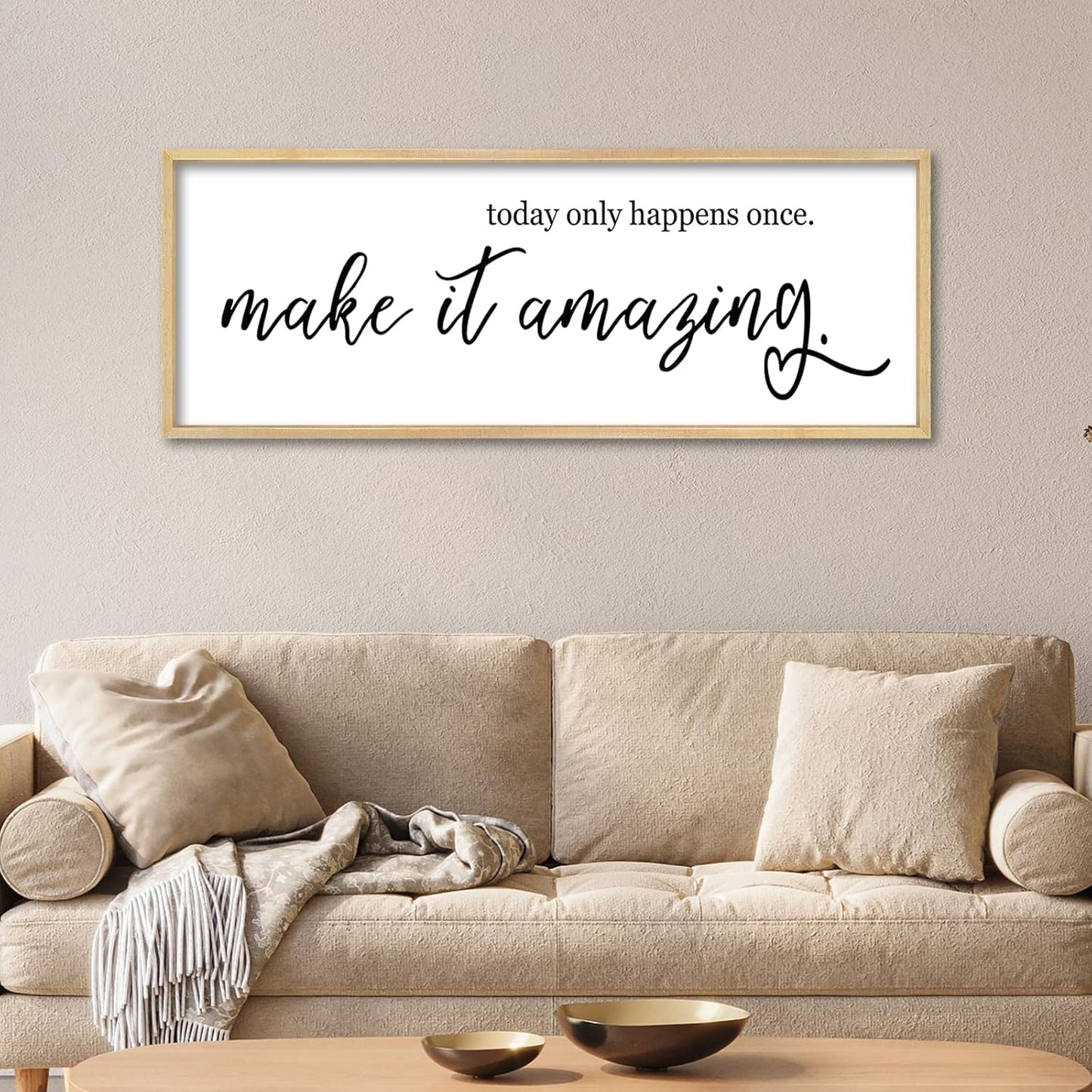YWJKWLGS Inspirational Quotes Wall Decor Today Only Happens Once Make It Amazing Signs Wall Art 32x12 Inch Large Motivational plaque for Home office kitchen Bedroom Wood Framed Hanging (Wood)
