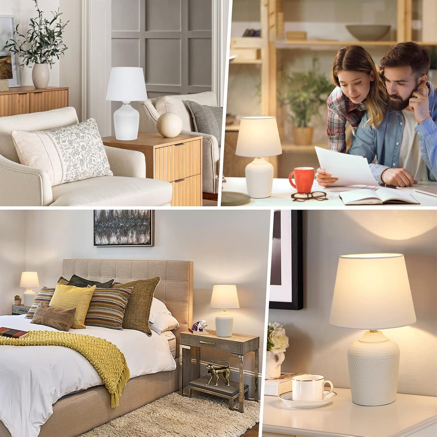 Sucolite Small 11.8" Table Lamps Set of 2, Bedside Nightstand Lamps for Bedroom Kid’s Room, Cute Desk Lamps with Studded Texture Base for Reading Nursery Living Room Office, White