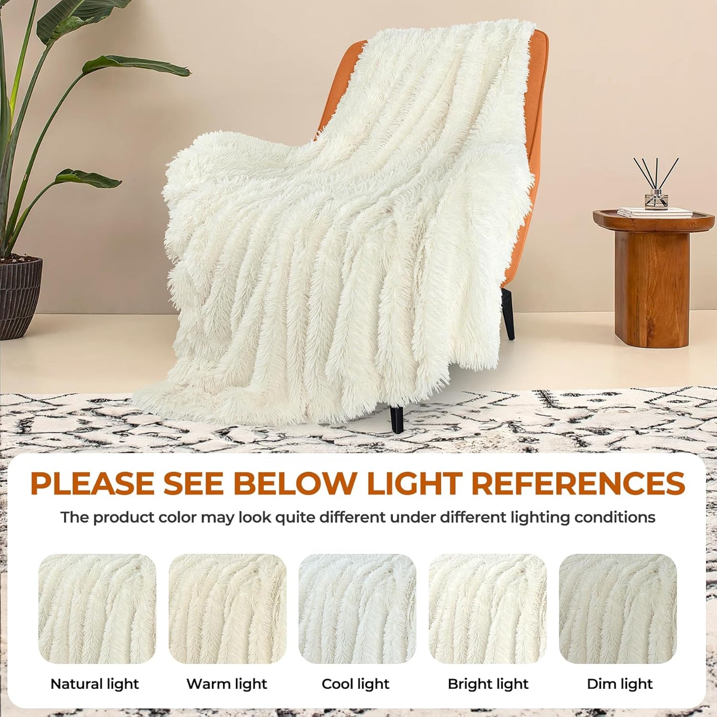 TOONOW Extra Soft Fuzzy Faux Fur Throw Blanket 50"x60", Reversible Lightweight Fluffy Cozy Plush Comfy Microfiber Fleece Decorative Shaggy Blanket for Couch Sofa Bed, Cream White
