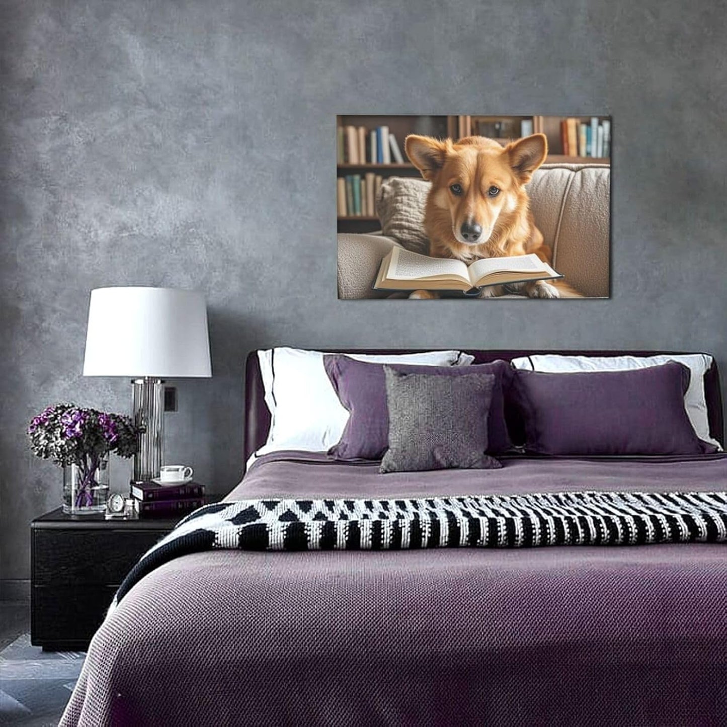 Canvas Wall Art Poster Personalized Pictures Print Reading Dog Wall Pictures Modern Art Canvas Painting Framed Artwork Aesthetic Poster for Living Room Bedroom Office Home Decor 8"x12"