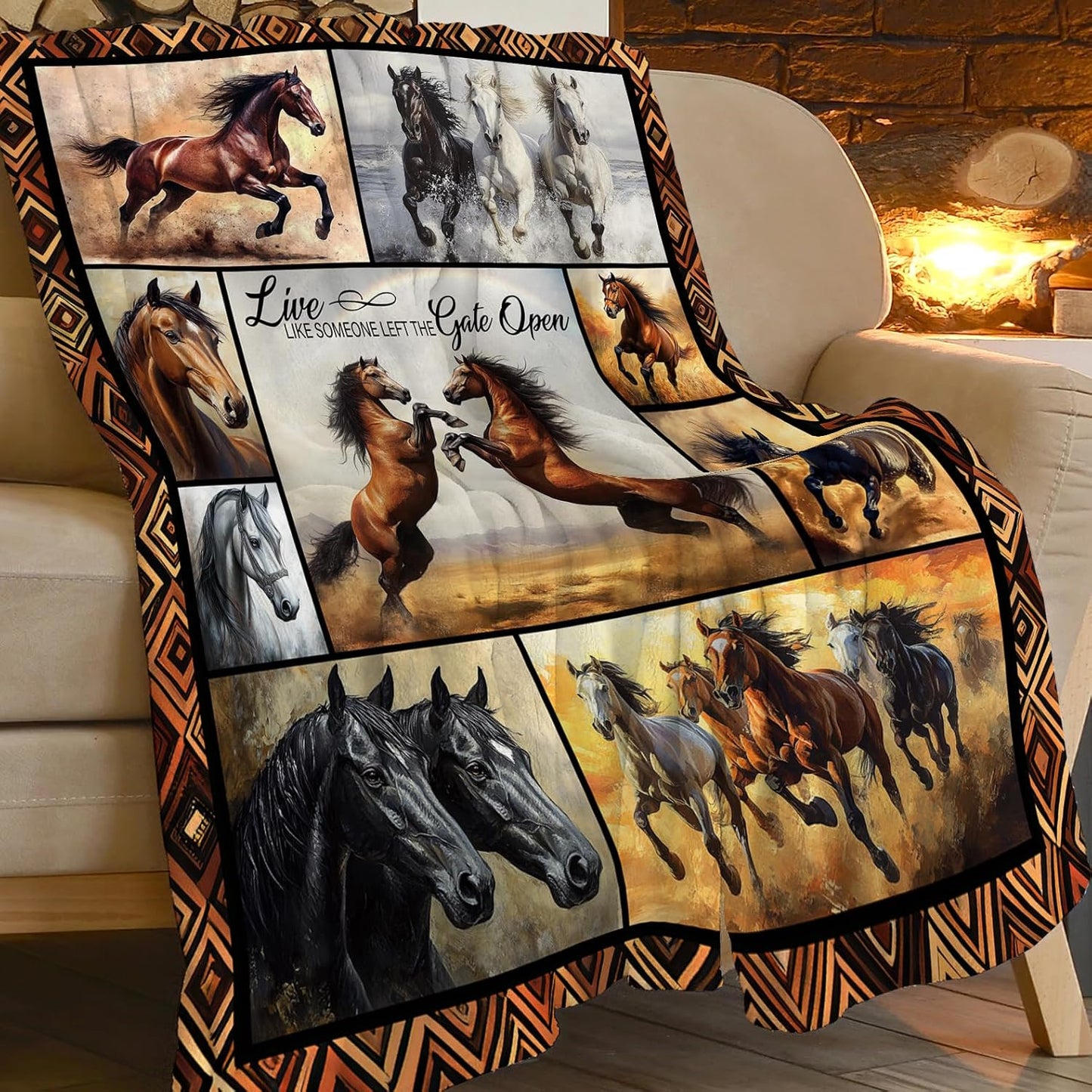 Horse Blanket Horses Throw Blankets Cozy Fleece Flannel Stuff Plush Lightweight Bedding Lover Gifts for Men Women Adults for Couch Sofa Bed Decor 40"X50"