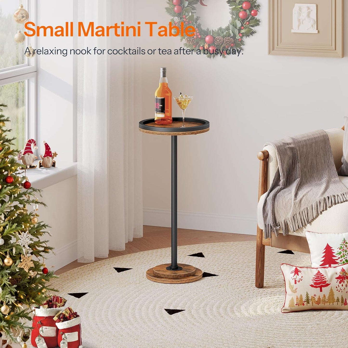 HOOBRO Small Round Side Table, Drink Table, Coffee Martini Table with Pedestal Accent for Small Spaces in Living Room, Bedroom, Sofa Couch, Rustic Brown BF168BZ01