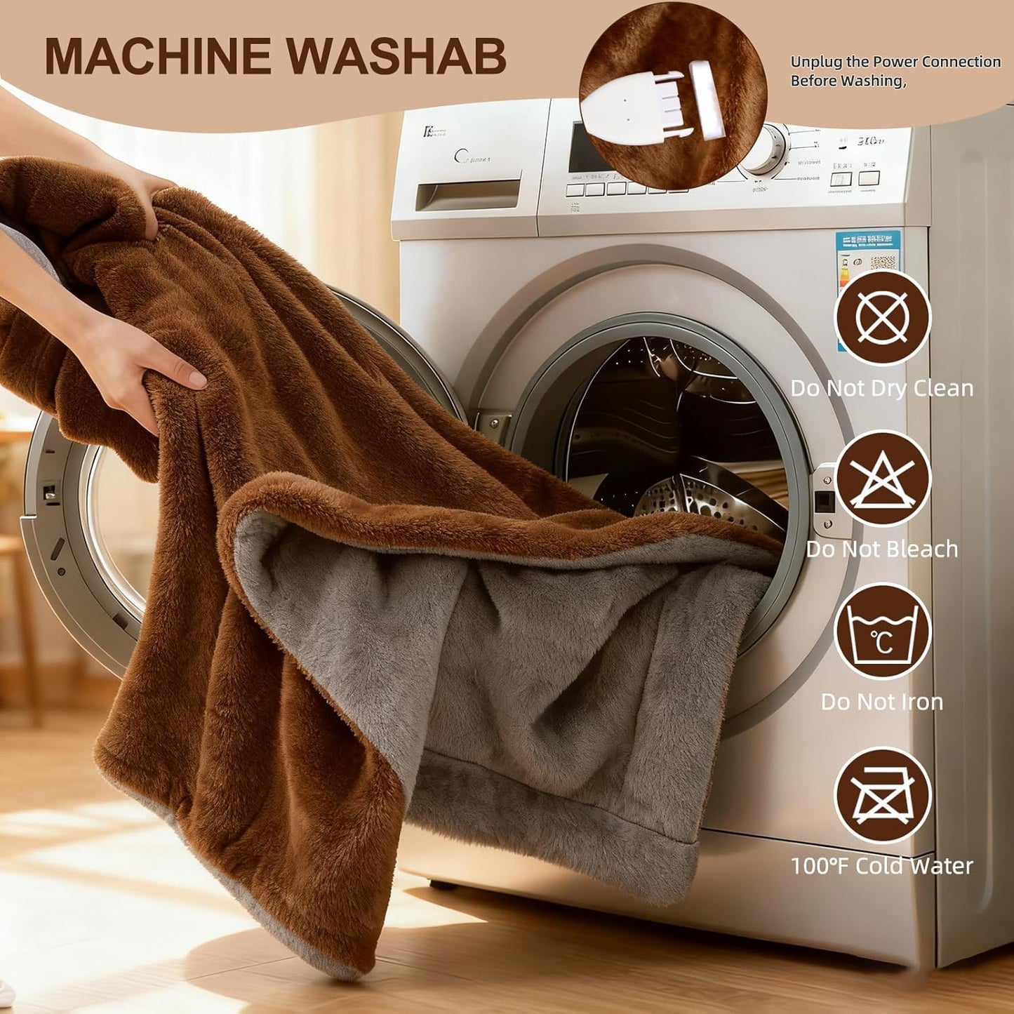Electric Heated Blanket Throw 50''x60'' – Soft Dual-Sided Flannel, 12 Heat Settings, Smart Timer, ETL & FCC Certified, Machine Washable (Brown & Gray, Single(50"x60"))