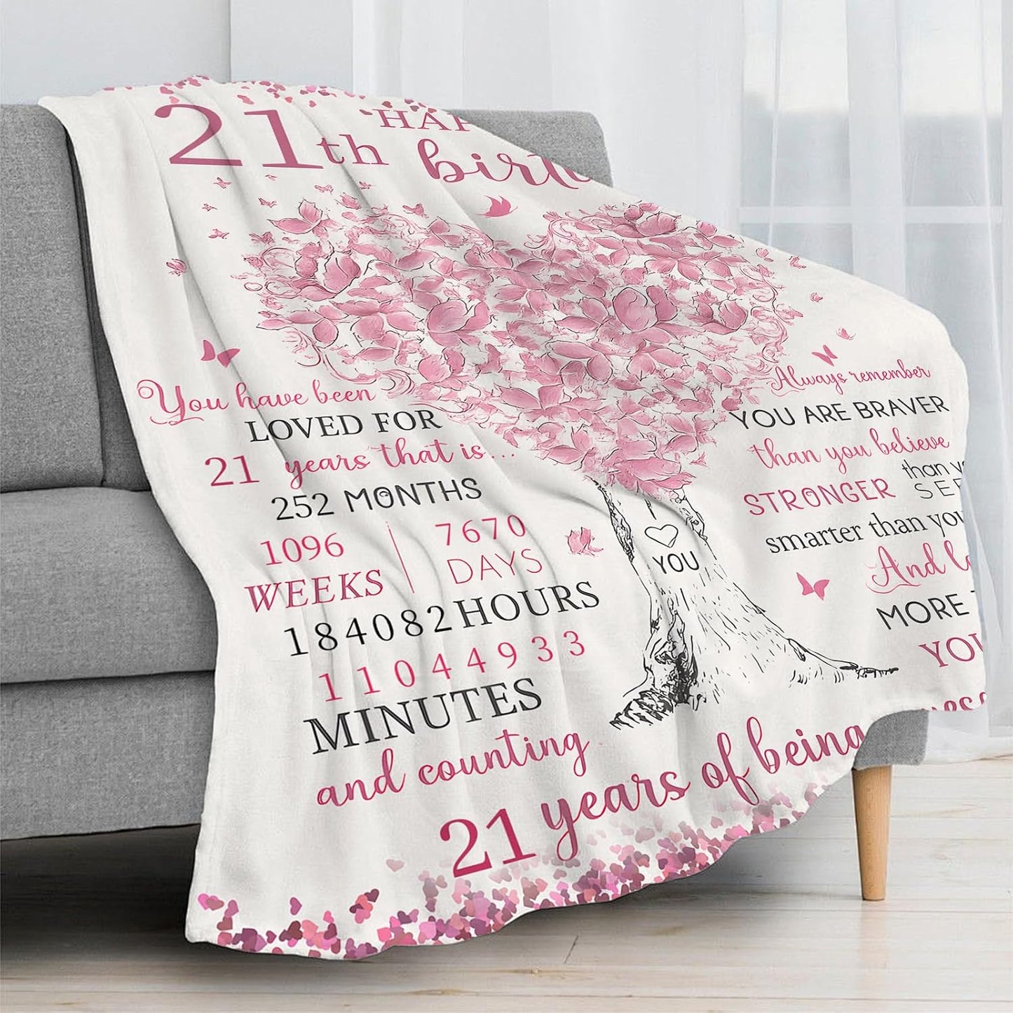 21st Birthday Gifts for Her - Cozy Blanket 50x60, Soft Throw for 21 Year Old Woman, Unique 21st Birthday Decoration Ideas, Great Present for Sister, Girlfriend, Best Friend