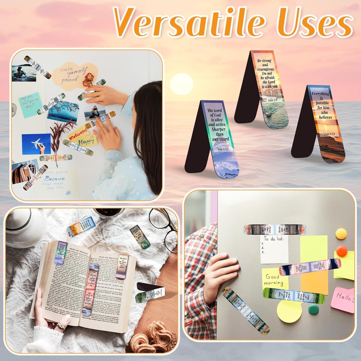 108 Pack Bible Magnetic Bookmarks Christian Magnet Bookmark Clips for Women Men Book Lovers Bible Page Markers for Teachers Students Reading School Office Home, Printing on 2 Side