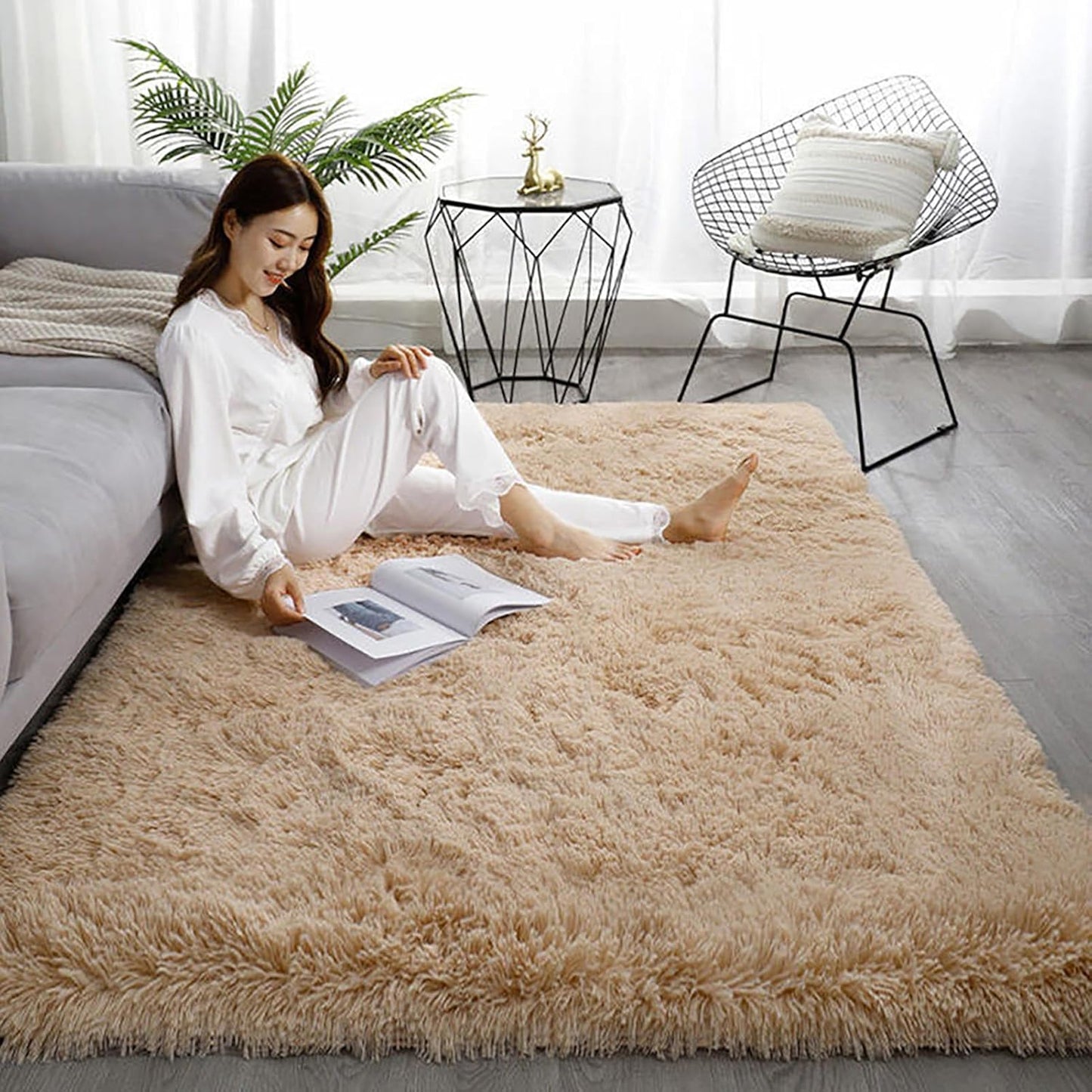 Large Washable Area Rug Shag Rug, Ultra Soft Fluffy Plush Carpet with Non-Slip Backing, Thick Fuzzy Indoor Floor Mat for Living Room Bedroom Kids Nursery Dorm Home Decor (J,50x120cm)