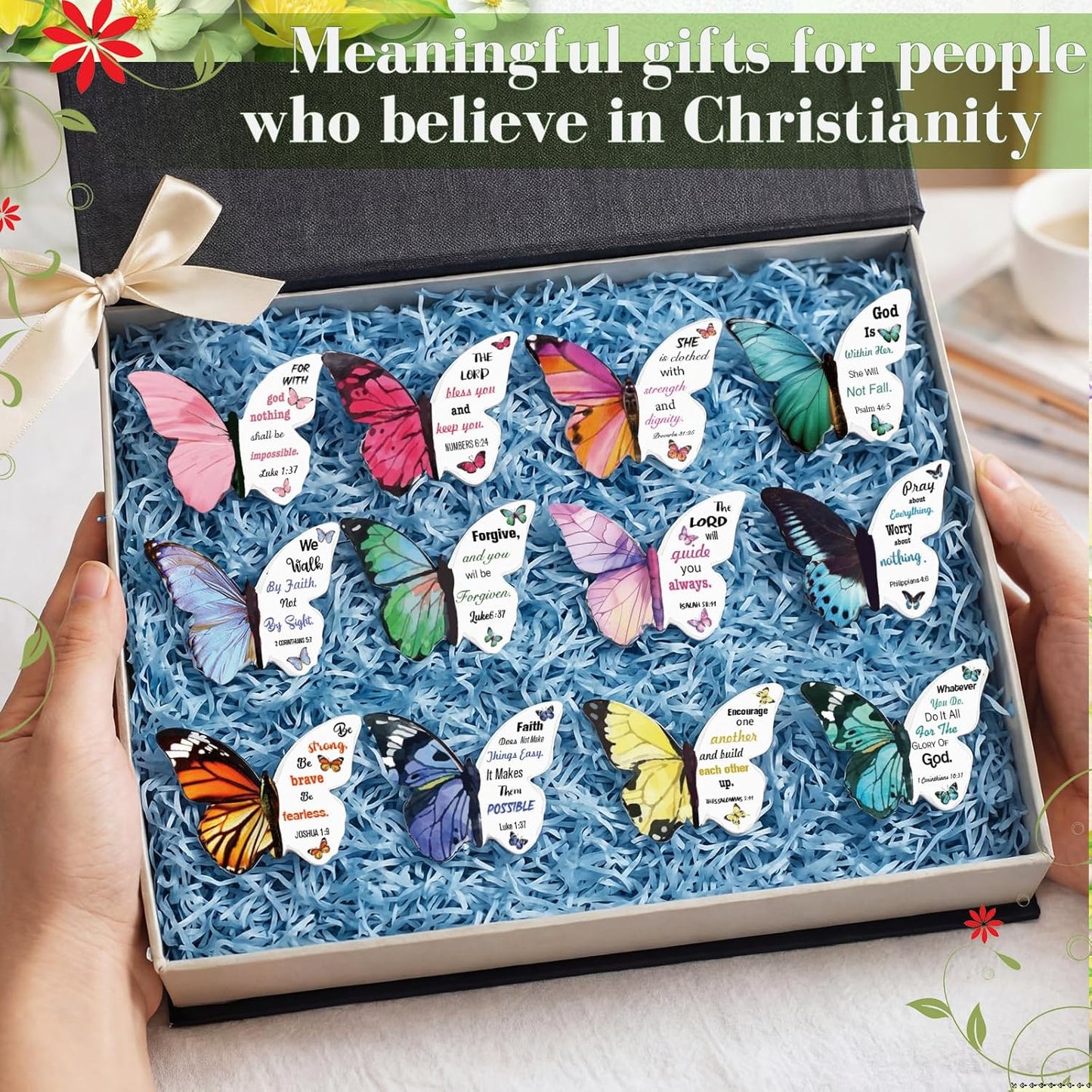 24 Pieces Bible Verse Magnetic Bookmarks Christian Butterfly Magnet Bookmarks Foldable Women Religious Gift for Mother's Day 1.6 x 2.2 In Inspirational Reading Page Markers for School Church
