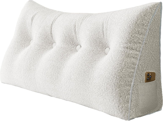 Triangle Reading Pillow XXL Full Size XXL Wedge Headboard Extra Large Back Support Pillow for Sitting up in Bed Daybed Bolster Backrest Cushion Velvet Ivory