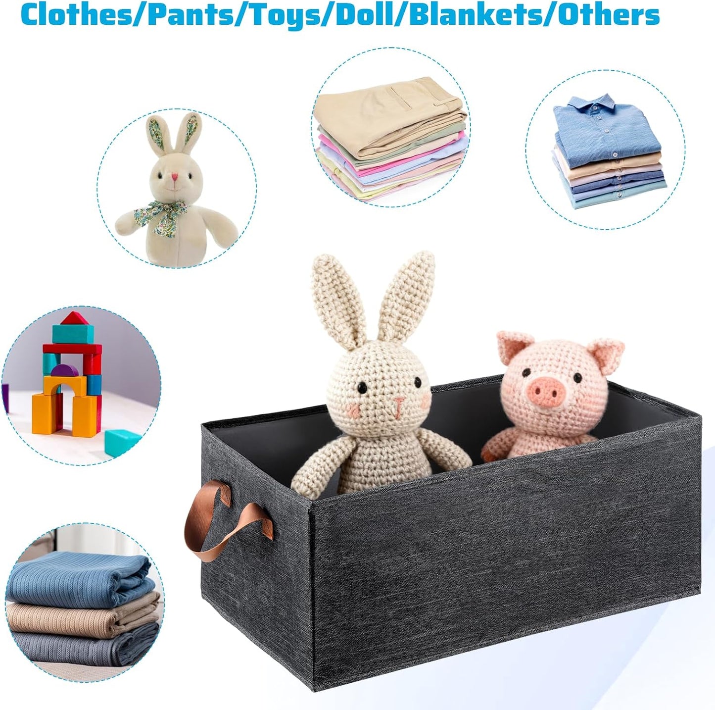 6PCS Fabric Storage Cubes Organizer with Handles, 18.5 x 10.6 x 7.9 Foldable Large Capacity Closet Storage Bins Boxes Sturdy Shelves Basket for Clothing Sheets Toys Books DVD