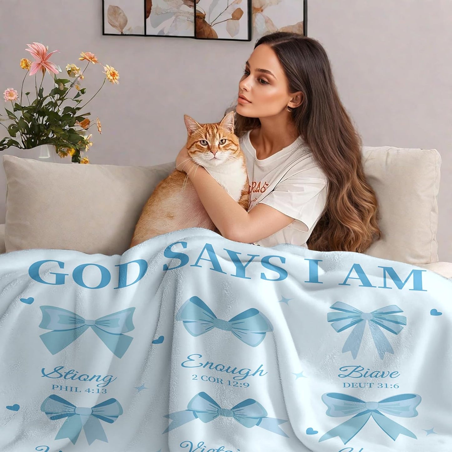 Christian Gifts for Women Blanket – Inspirational Bible Verse Throw with Bowknot Design, Religious Faith Encouragement Blanket for Mom, Grandma, Wife, Daughter, Friends, Birthday, Christmas