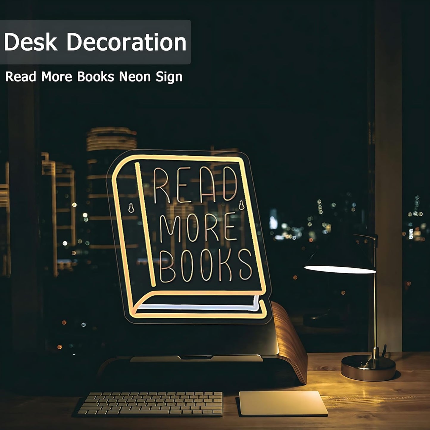 Read More Books Neon Sign,Dimmable Inspirational Read LED Lights Up Signs for Classroom Library Bedroom Office Dorm Wall Decor Desk Decorations(11.8"×10.6") (Yellow-Read More Book)