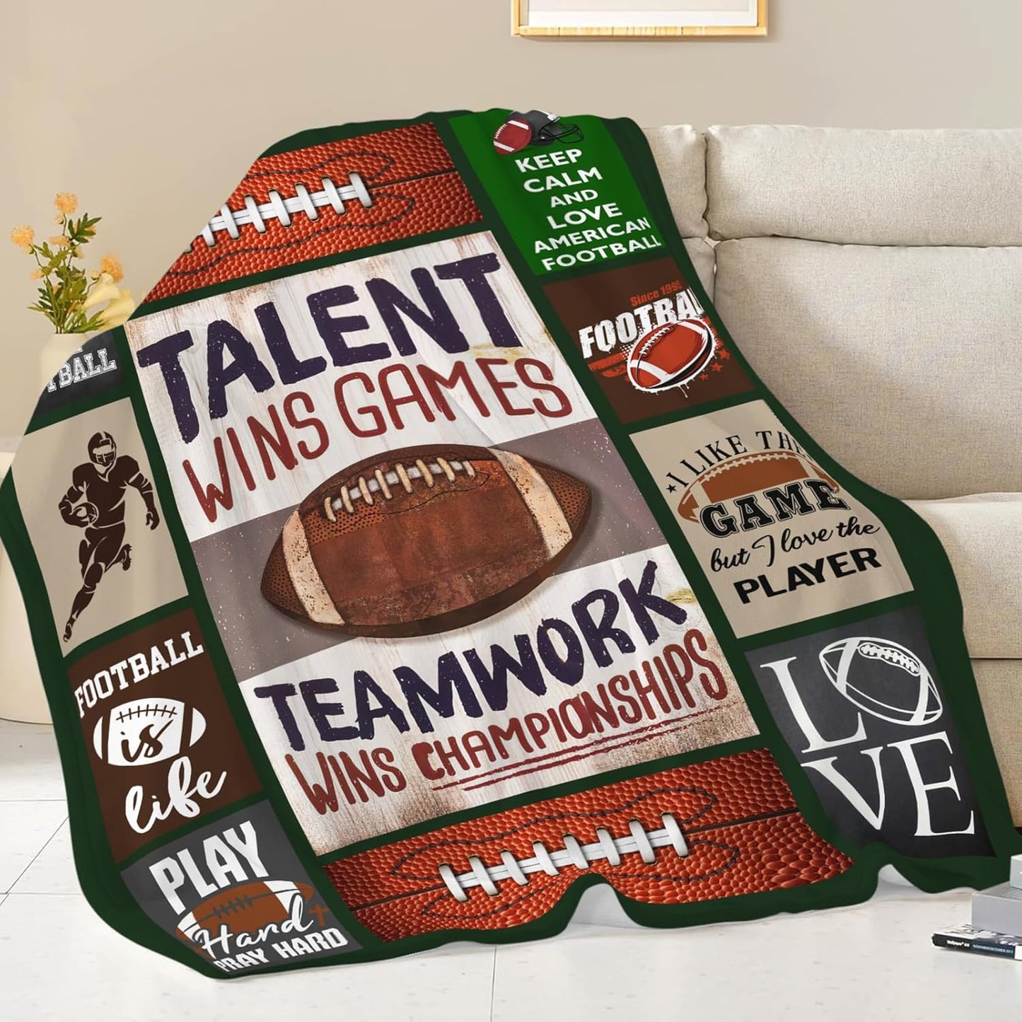 Football Blanket for Girls Kids Women Adults Soft Cozy Flannel Fleece Football Sports Throw Blankets Gifts Warm Fluffy Plush Decor for Couch Sofa 50"x40"