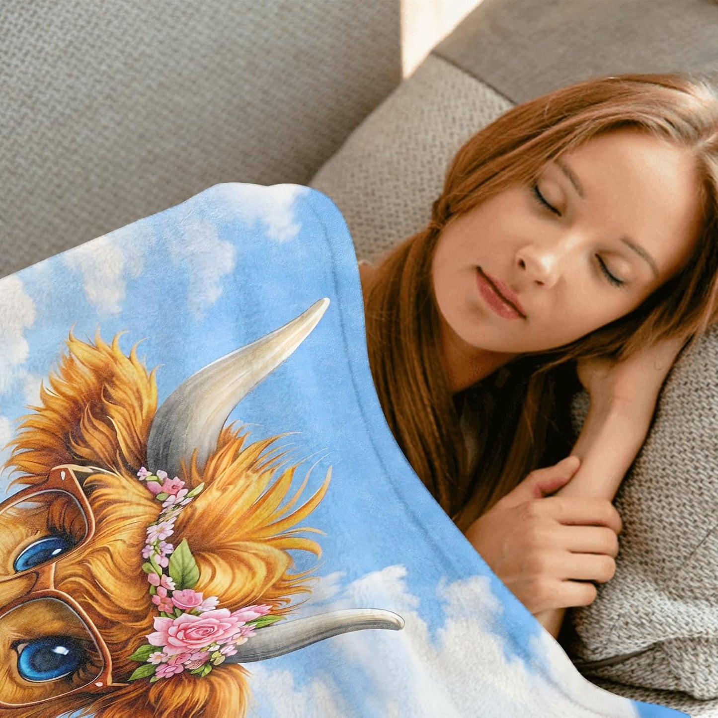 Highland Cow Book Throw Blanket, 50x60in, Soft Lightweight Flannel, Farm Floral Design Blankets,Gifts for Women Kids and Reading Lovers,for Couch Travel Office Home Living Room Cabin Decor