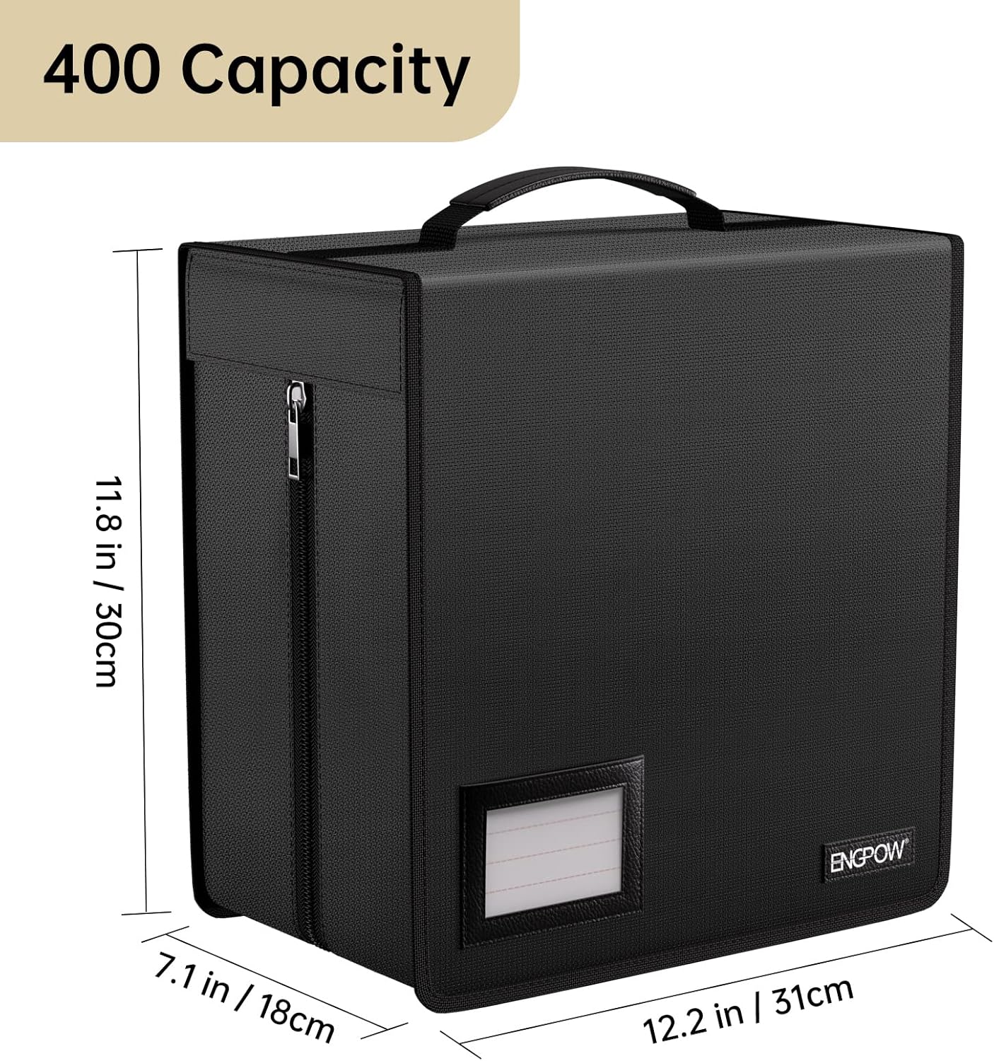 ENGPOW Fireproof CD Case, CD/DVD Storage Box,400 Capacity CD Binder DVD Storage Holder with Zippers, Portable Large Card Media Wallet Organizer Safe for Home Office Travel Car,Black,12.2"x11.8"x7.1"
