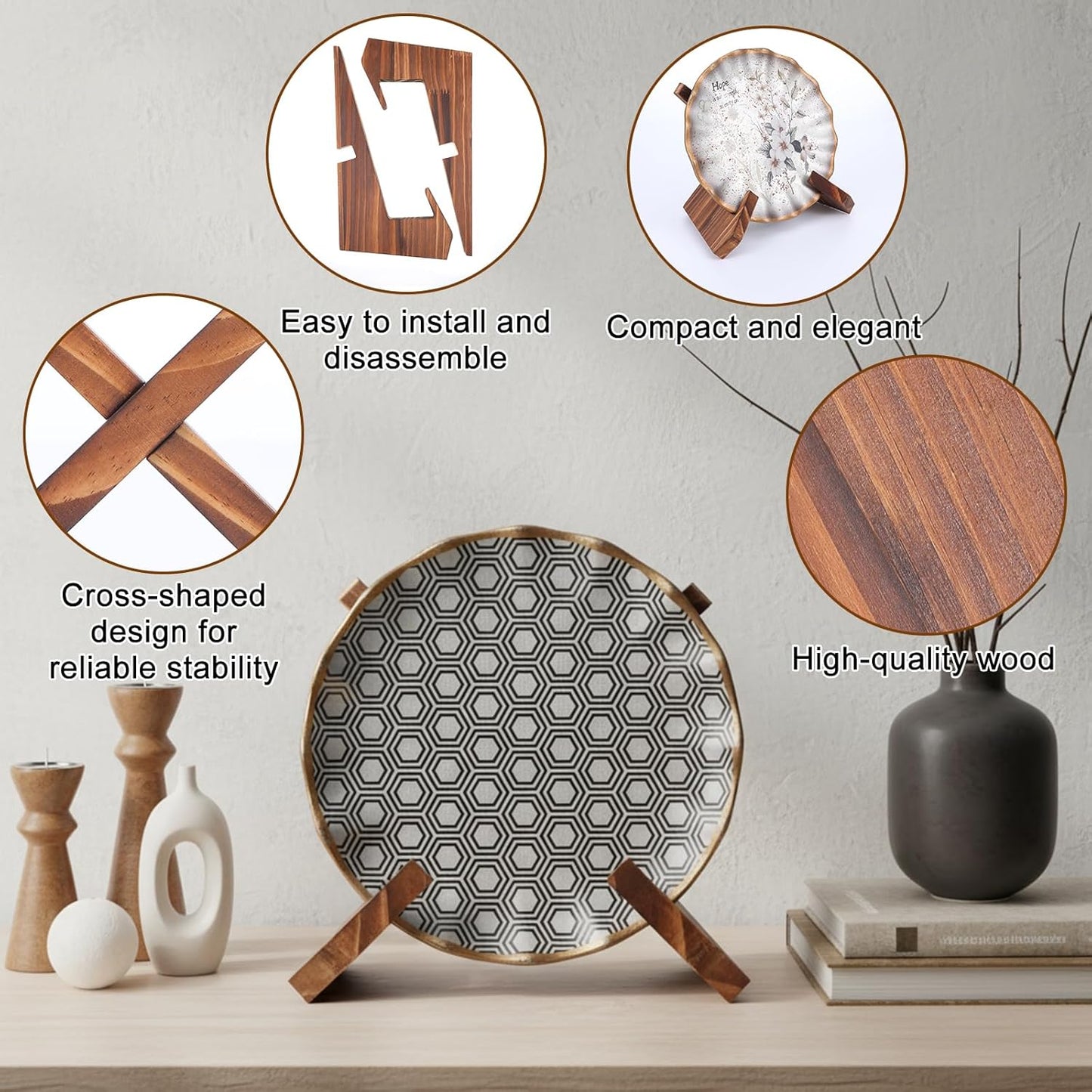 Platter Display Stand, Bowl Display Stand, 6.5 Inch Bowl Holder Wooden Stands for Displays Extra Wooden Plate Stands Deep Decorative Platter Easel Holder for Decorative Pottery Bowls Picture Dish Book