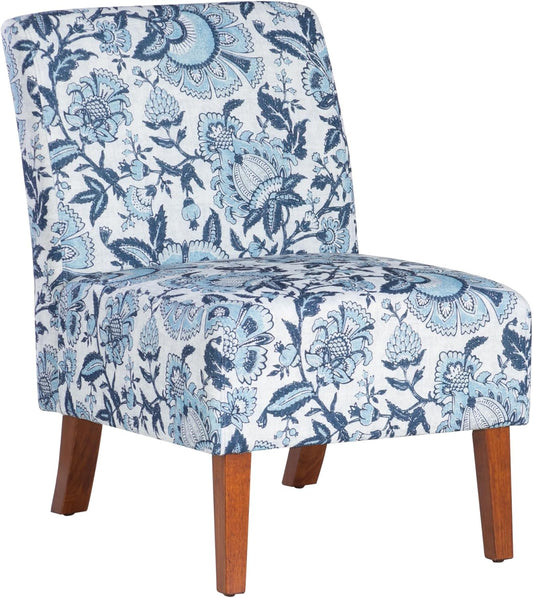 Linon Lily Blue and White Floral Paisley Upholstered Accent Chair