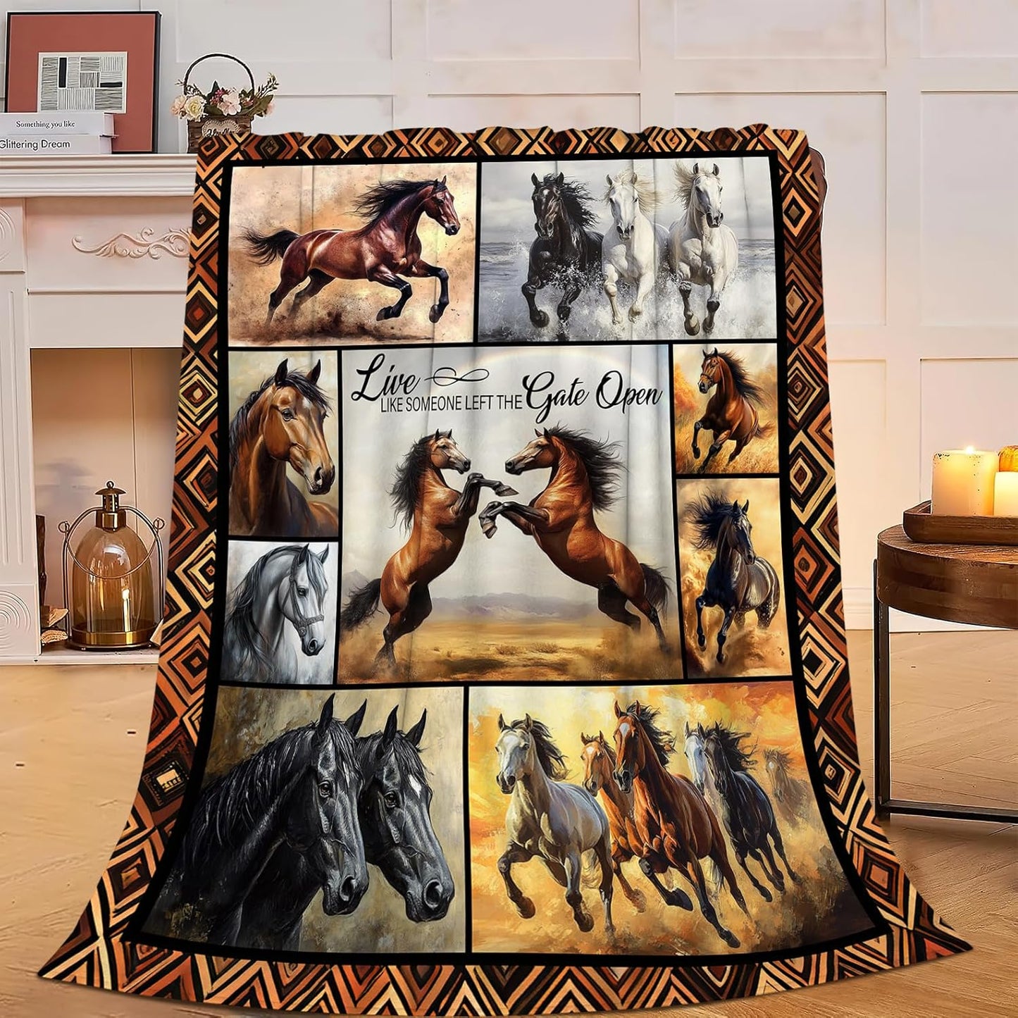 Horse Blanket Horses Throw Blankets Cozy Fleece Flannel Stuff Plush Lightweight Bedding Lover Gifts for Men Women Adults for Couch Sofa Bed Decor 40"X50"