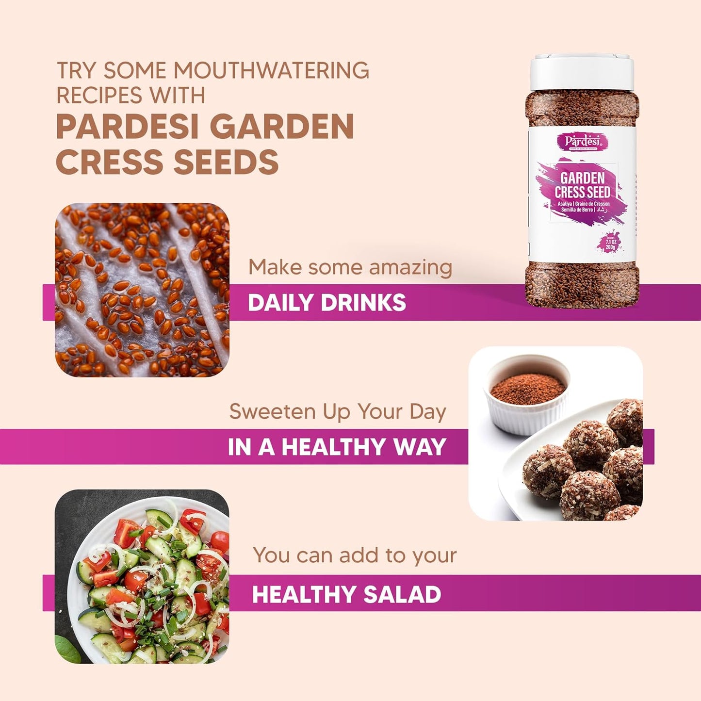 Pardesi Halim Seeds 300g - Lepidium Sativum, Aliv Seed, Asaliya, Garden Cress Seeds - Nutrient-Dense Superfood for Healthy Living, Supports Energy and Vitality. Rich in Vitamins A, C, and K, and Minerals like Calcium and Potassium