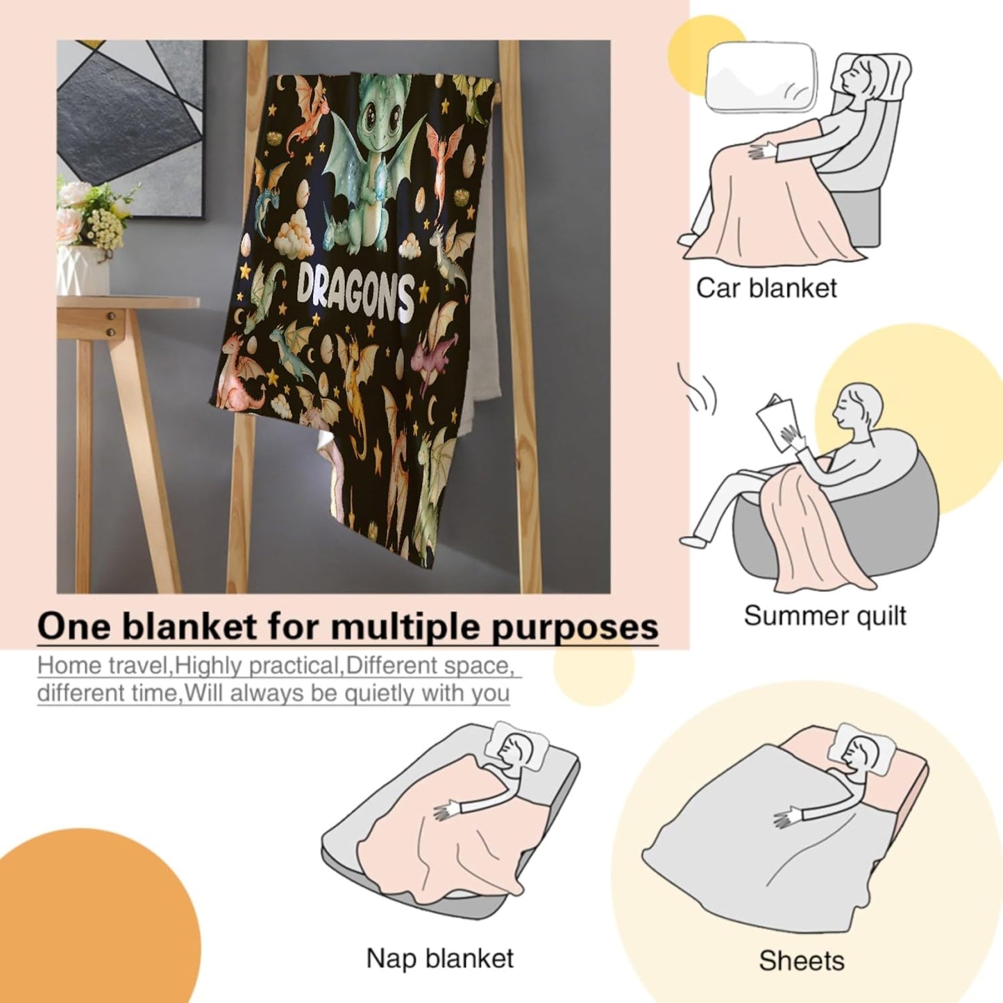 Dragon Blanket, Just A Girl Who Loves Dragons Blankets, Gift for Girls Dragon Lover, 40"x50" Soft Lightweight Plush Throw Blanket for Couch Bed Sofa Decoration