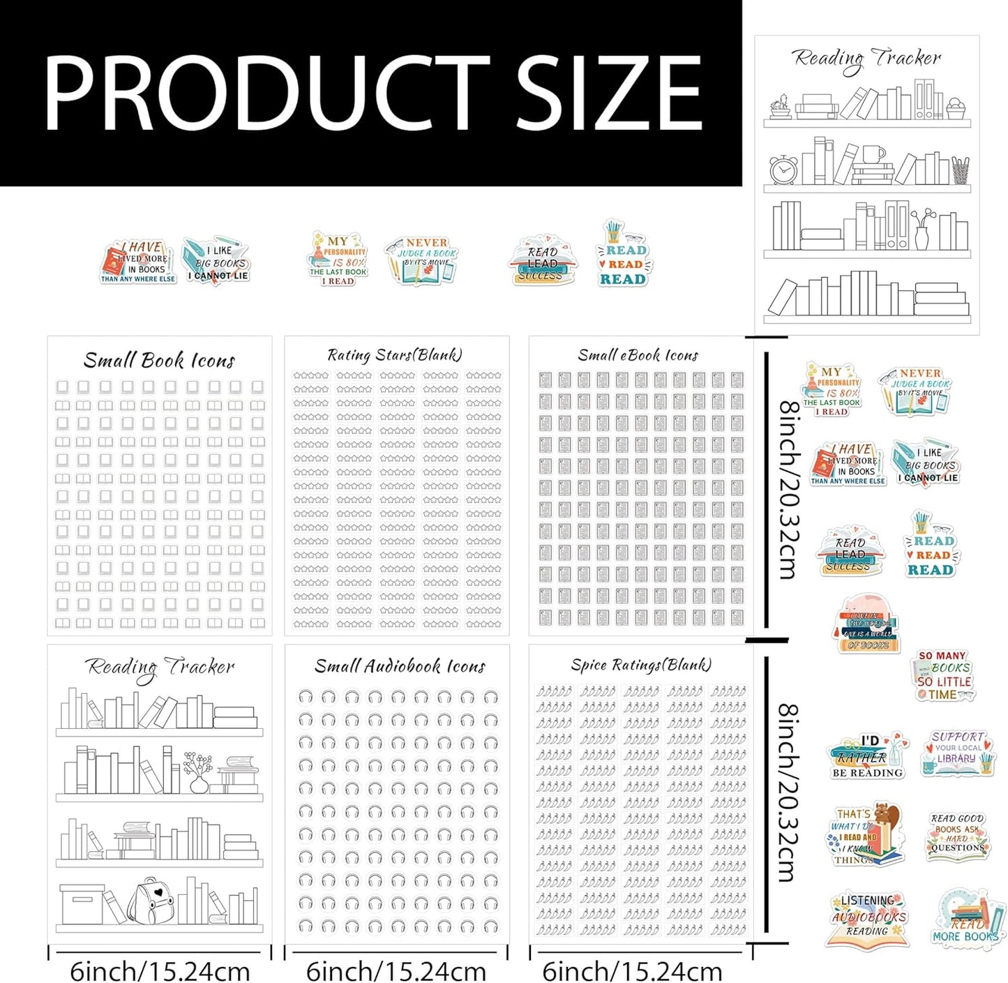 Reading Tracker Bookmark Stickers - 8 Sheets of 6x8 Inch Book Reading Progress Stickers for Planners, Journals, and Logs Perfect for Book Lovers, Students, and Read Challenges