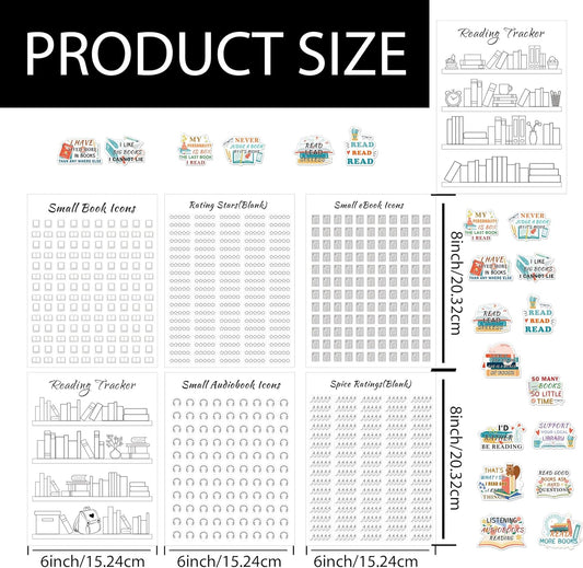 Reading Tracker Bookmark Stickers - 8 Sheets of 6x8 Inch Book Reading Progress Stickers for Planners, Journals, and Logs Perfect for Book Lovers, Students, and Read Challenges