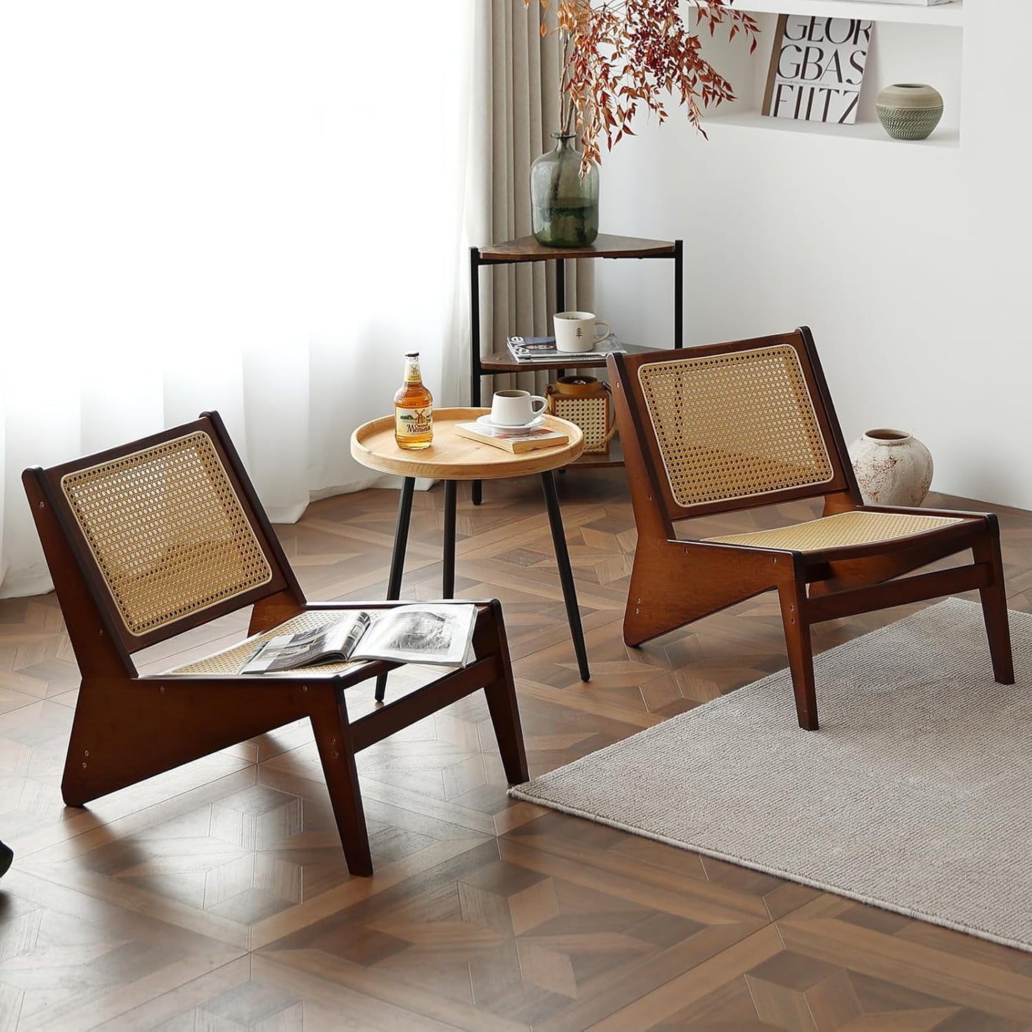Mid Century Modern Accent Chair for Living Room, Low Lounge Chair with Solid Wood Frame, Comfy Armchair for Bedroom and Balcony, Walnut