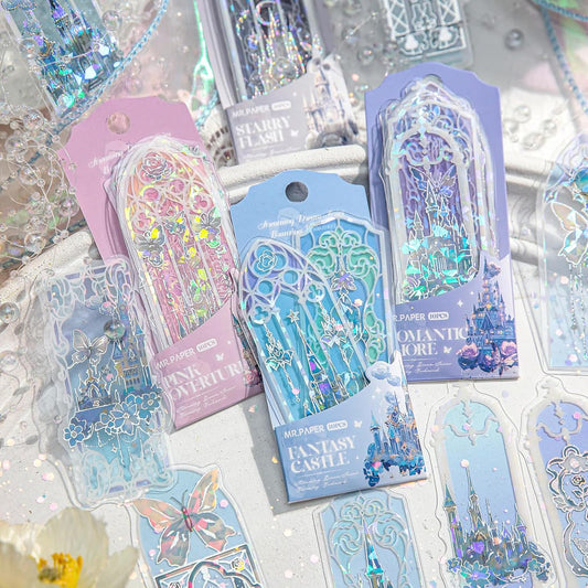 40Pcs Holographic Bookmark, Transparent Waterproof Flashing Castle Butterfly Flower Bookmarks, Rose Floral Window Bookmark Book Markers for Book Lover Kids Teacher Student Birthday Gift (Holo)