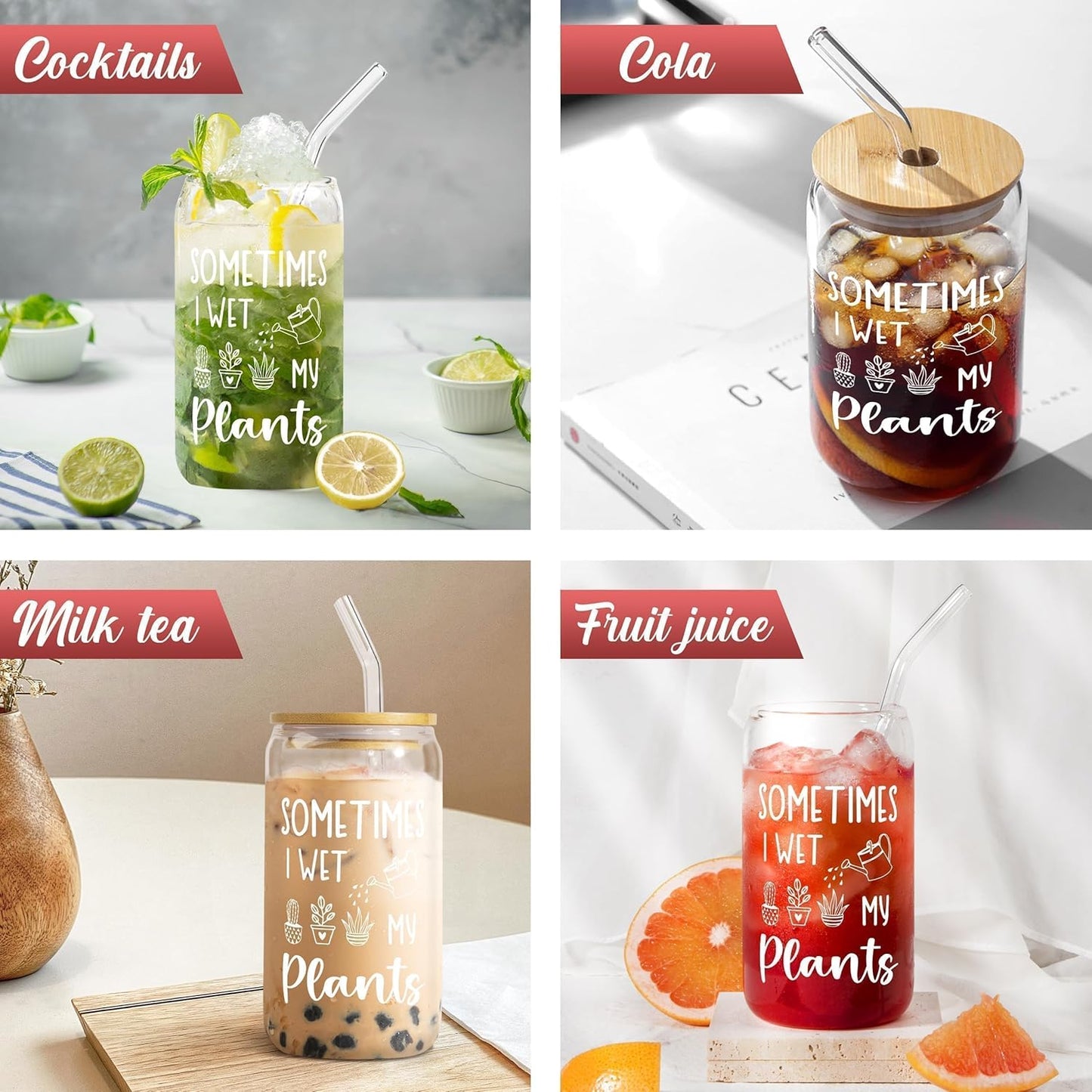 SteadStyle Plant Lover Gifts for Women, Garden Present for Plans Lovers - Glass Drink Cup with Bamboo Lid & Straw (16oz), Unique Plant Lady Gifts for Gardeners Birthday Graduation Christmas