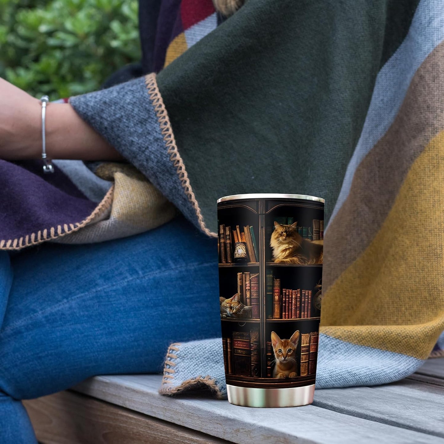 2IMT Cat Book Tumbler Library Travel Mug Book Gifts For Book Lovers For Cat Lovers Women - Bookish Gift For Readers - Reading Mug Bookish Mugs Stainless Steel Tumbler 20oz with Lid