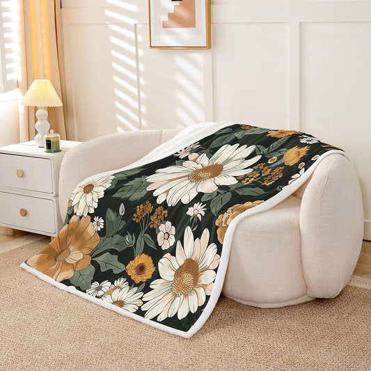 Feelyou Boho Throw Blanket Vintage Floral Soft Fleece Sherpa Cozy Fuzzy Plush Warm Colorful Fuzzy Plush Throw 40"x50" for Bed Couch Living Room