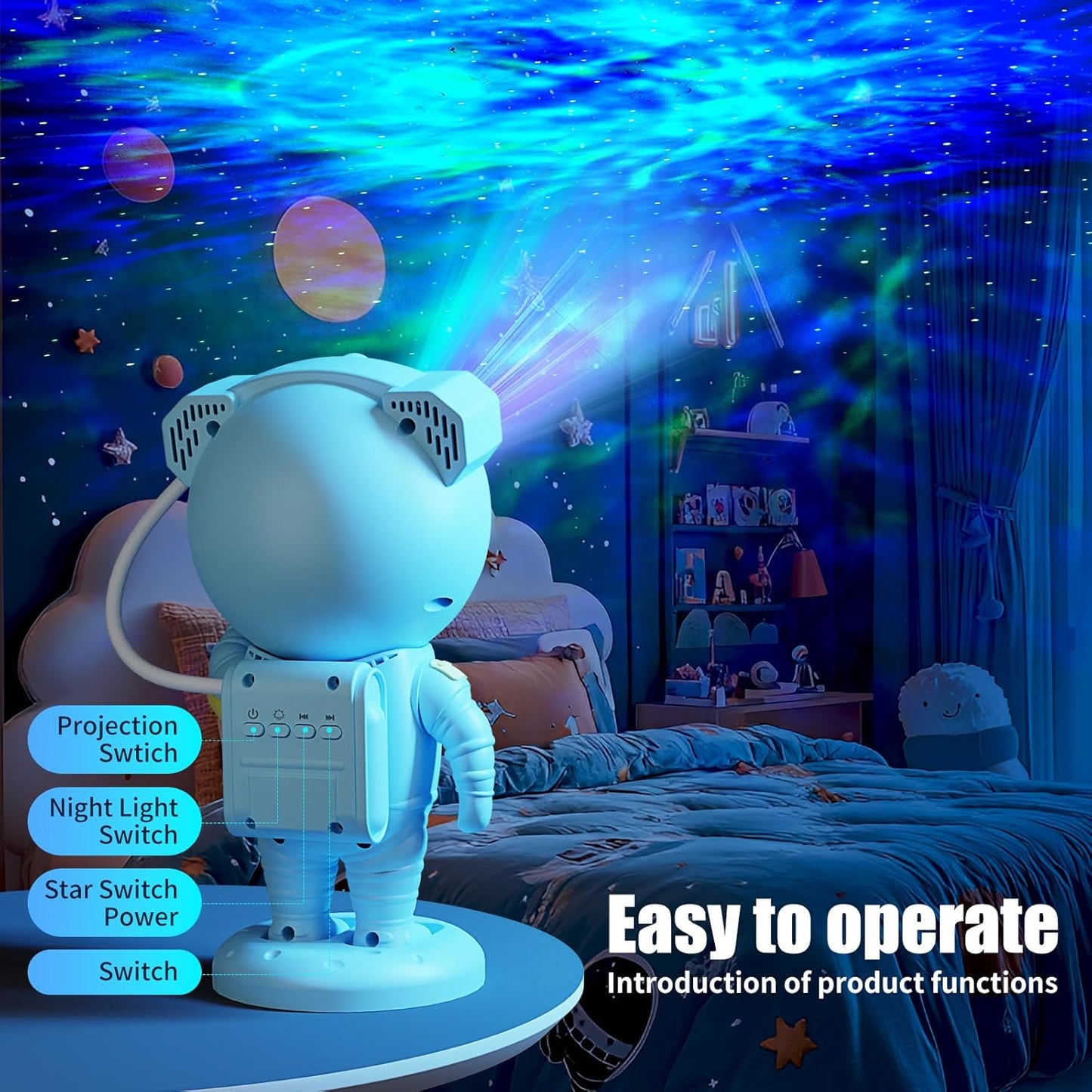 Astronaut Galaxy Projector,Space Projector,with Bluetooth Speaker and Remote Control,360° Adjustable Angle,Spaceman Star Kids Night Light, for Bedroom Ceiling Adult Birthday(Blue)