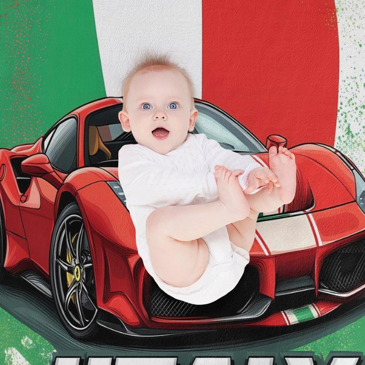 Funny Italian Sportscar Throw Blanket for Couch Bed Plush Cozy Fuzzy Flannel Blanket for All Season 66"x90"