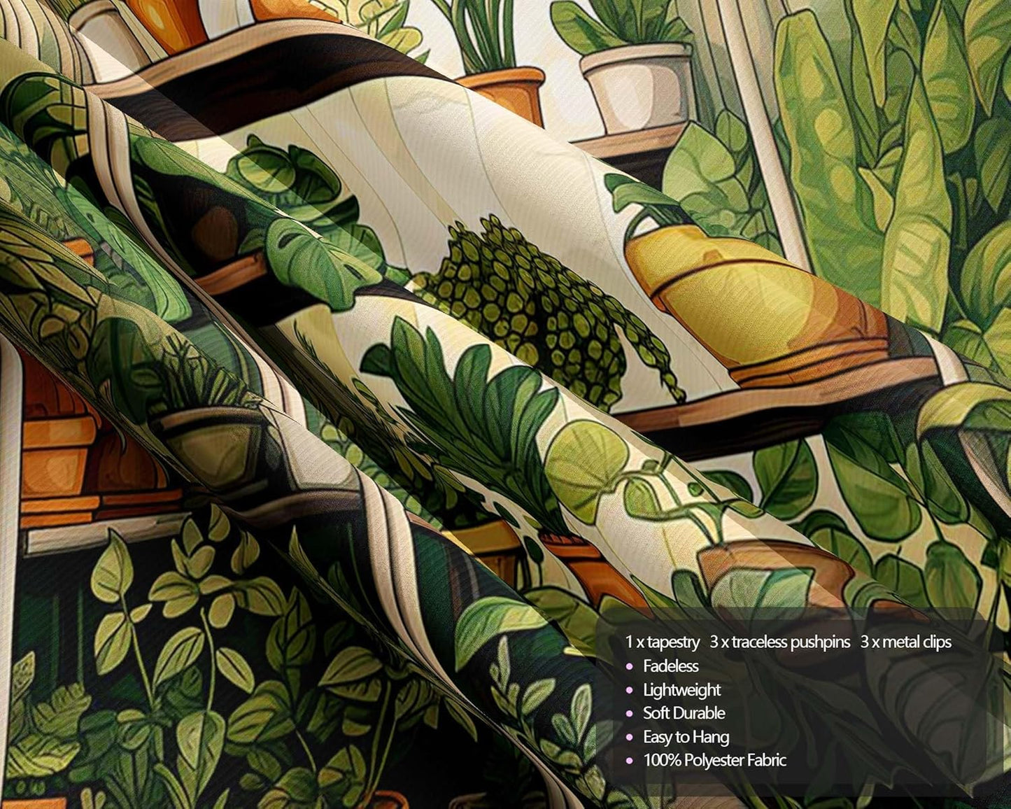 QGHOT Plant Tapestry Green Botanical Tapestry Wall Hanging Vintage Potted Tapestries for Bedroom Living Room Decor 60x50in