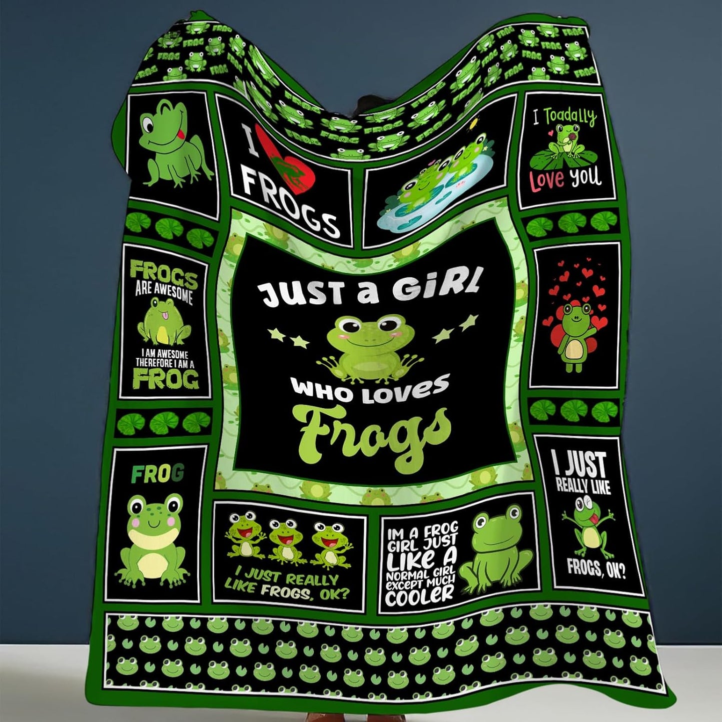Just a Girl Who Loves Frogs Blanket Gifts for Girls Women Cute Frog Fleece Blankets Soft Warm Animal Throw Cozy Flannel Plush Stuff Throws for Kids Adults Bed Couch Bedding Decor 50"x40"