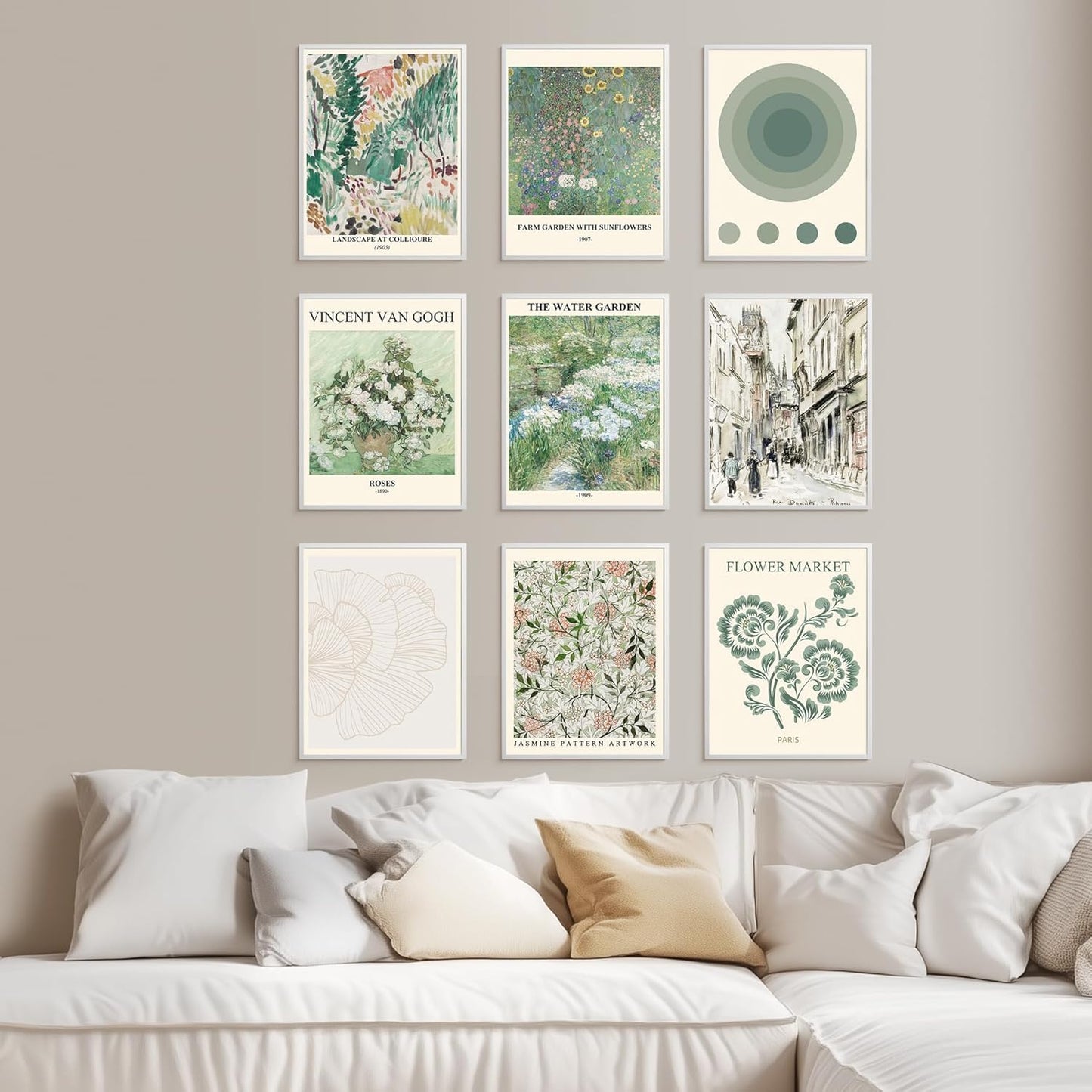 ZYLORI Sage Green Wall Art Set of 9-11x14 Unframed Vintage Floral Botanical Posters, Aesthetic Room Decor Prints for Bedroom, Living Room, Bathroom