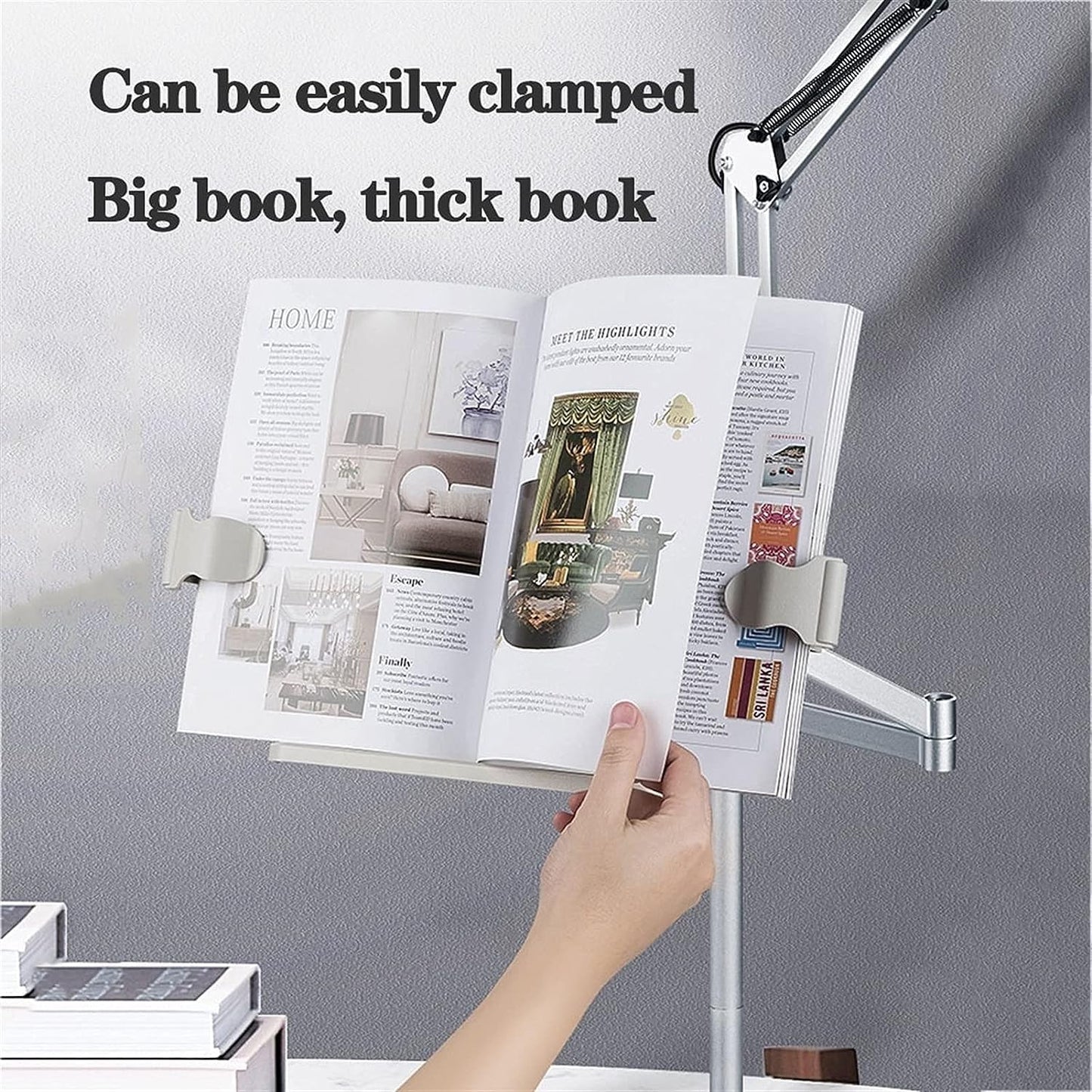 Reading Stand with Clamp, Rest Bookrest Holder,Cook Book Floor Stand, Foldable 360 Degree Rotating Angle, Sturdy Aluminum Metal Base (Color : Multi-Colored, Size : No lamp) (Multicolor No lamp)