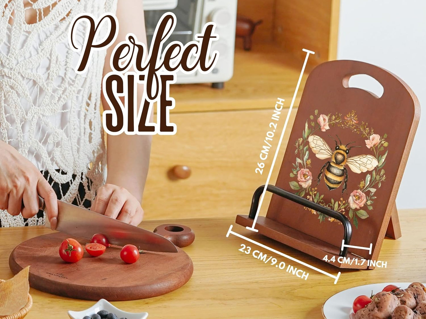 InnoBeta Bee Gifts for Women, Cookbook Stand for Kitchen Counter, Perfect Gifts for Bee Lovers on Birthday, Adjustable Tablet Recipe Book Holder, Unique Kitchen & Home Decor