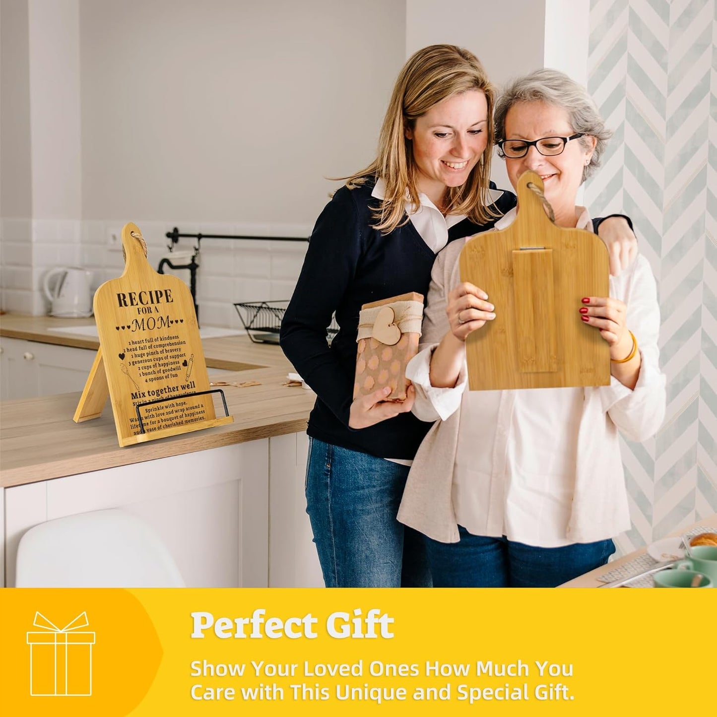 Happy Mothers Day Cookbook Stand, Mothers Gifts Adjustable Book Stand, Mother's Day Recipe Holder for Kitchen Counter, Kitchen Book Holder
