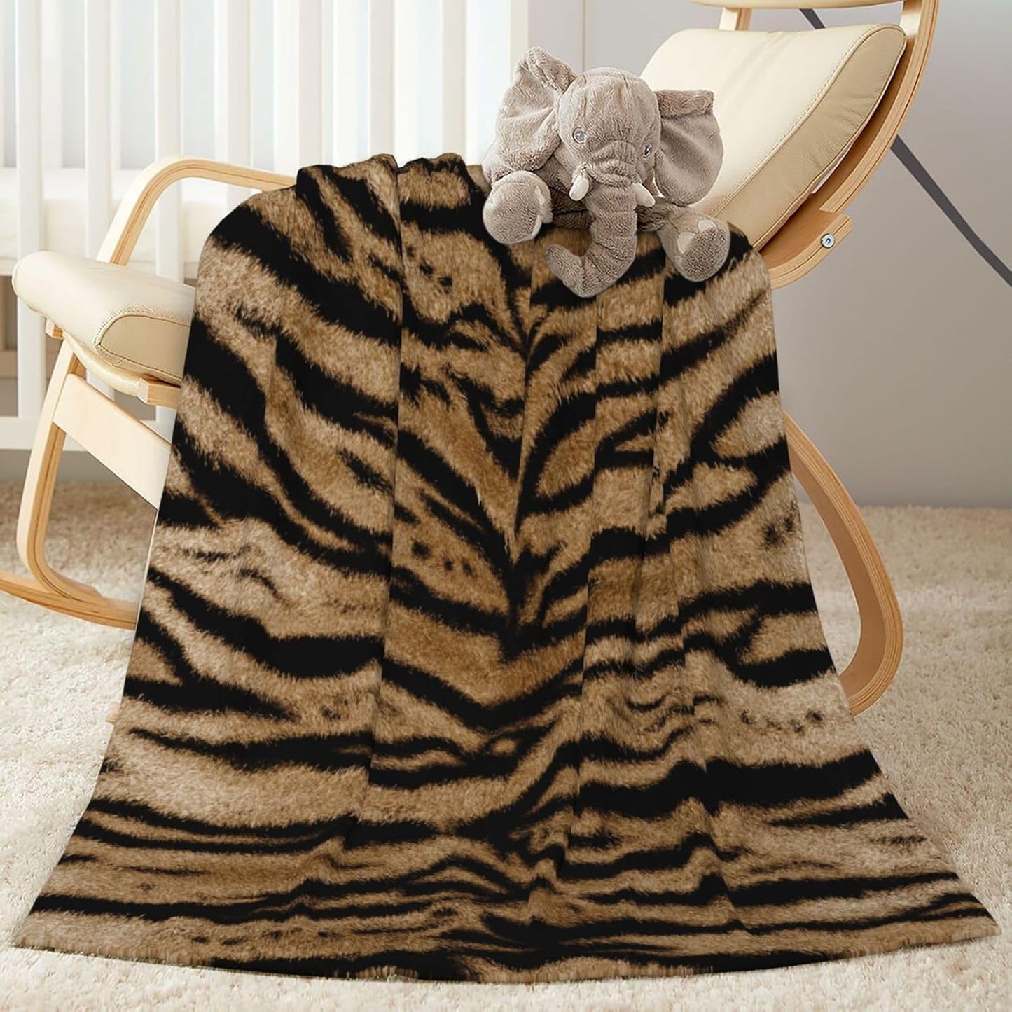Tiger Print Throw Blankets All Season Ultra Soft Warm Fleece Blanket for Home Bed Sofa Couch Chair Outdoor Travel Camping 80x60 Inch