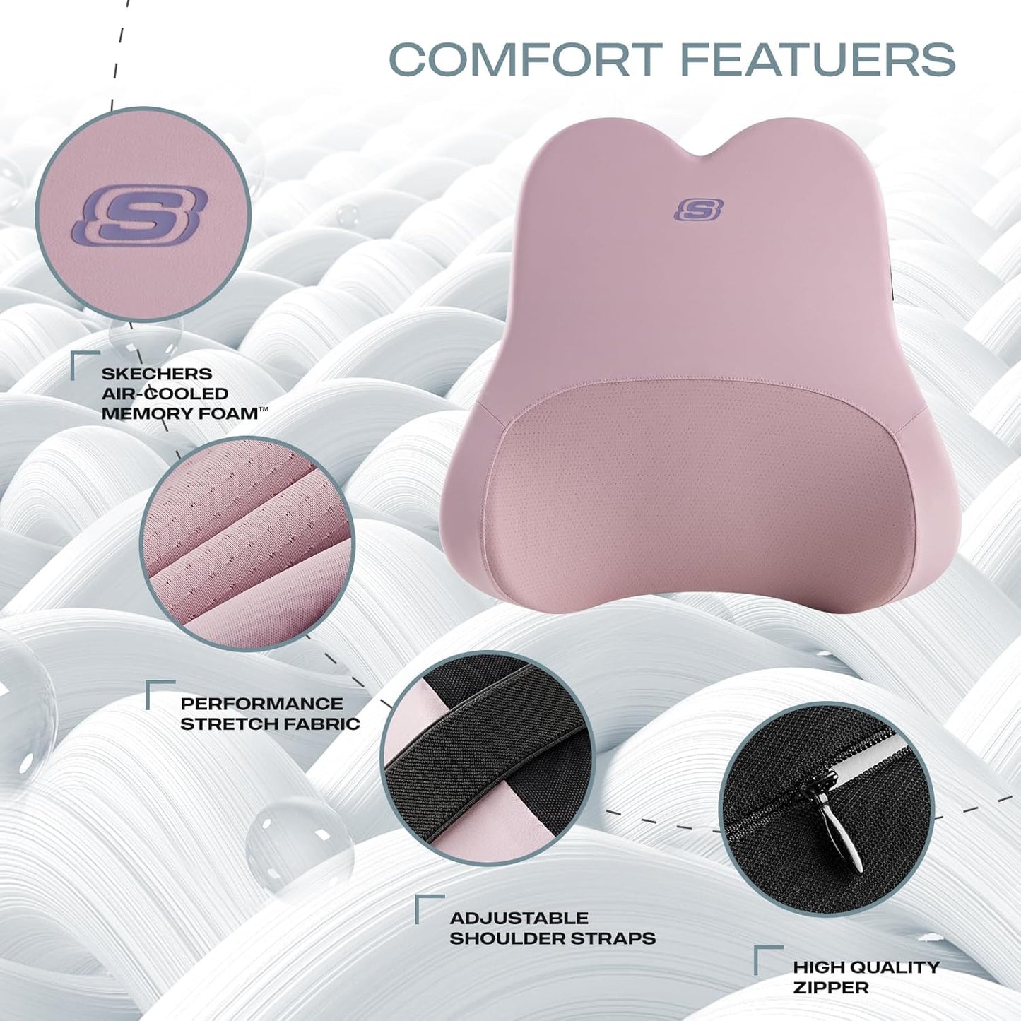 Skechers Air-Cooled & Memory Foam Lumbar Pillow,Lumbar Support Pillow for Office,Chair Lower Back Pain Relief Lumbar Pillow,Ergonomic Design Back Support Pillow for Office Chair,Car,Home,Travel,Pink