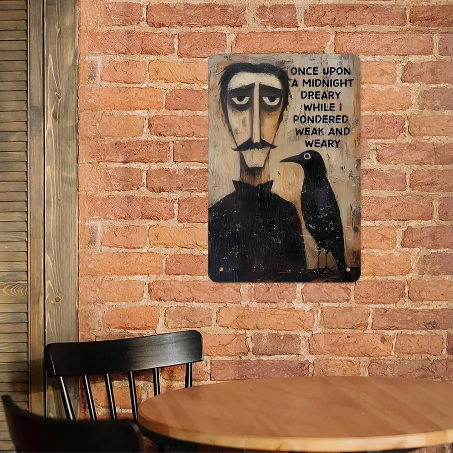 Edgar Allan Poe The Raven Metal Sign Poster 12x8 Inch Cute Gothic Folk Art Wall Decor Rustic Cottagecore Midnight Dreary Quote Home Bedroom Office Study Library Reading Nook Gift