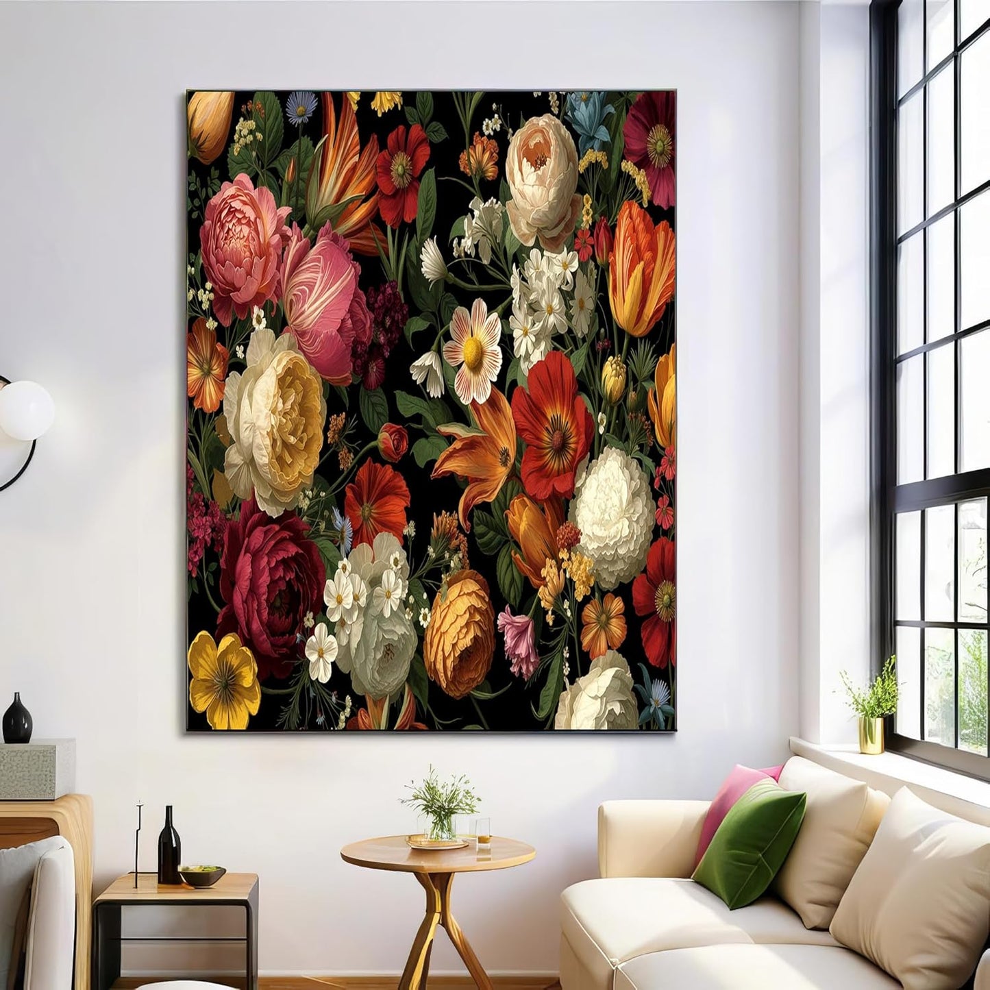 GDJSMIN Baroque Style Wall Art, Peony Rose Leaf Illustration Poster for Reading Room Living Room Decor 24 x 36 inch Unframed