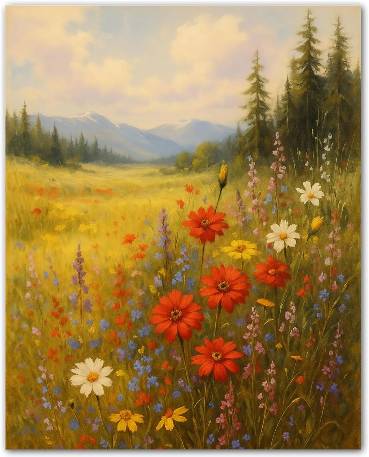 ZUKIY Wildflower Field - 8x10 Vintage Floral Wall Art Print - Unframed Cottagecore Artwork for Bedroom Decor - Classic Botanical Poster for Country Home or Vintage-Inspired Living Space