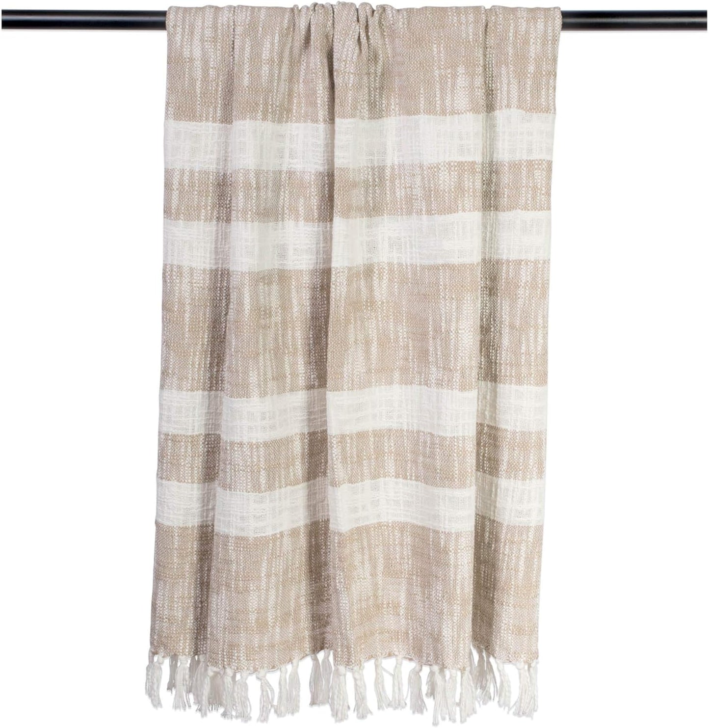 DII Mid-Century Modern Slub Stripe Woven Throw, Taupe, 50x60