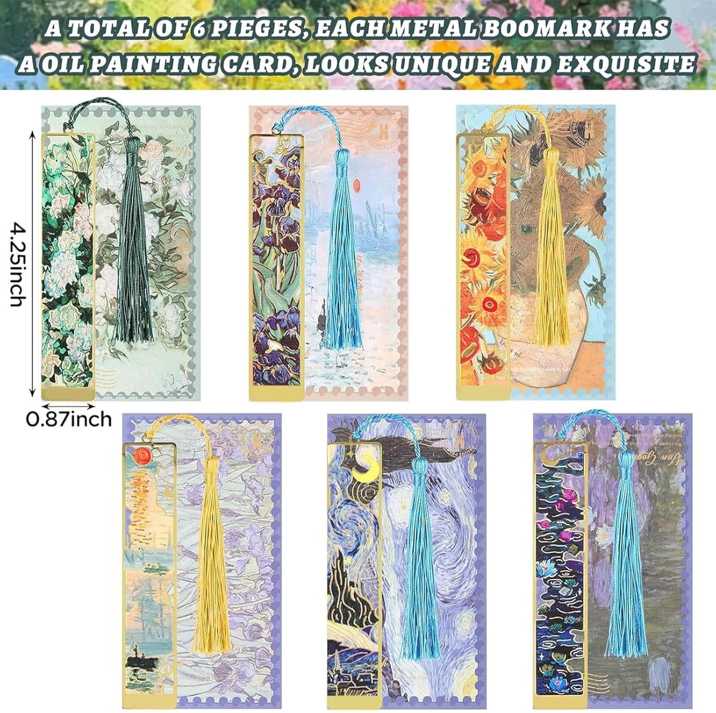 6 Pieces Metal Bookmarks with Tassel,Gold Oil Painting Theme Woman Bookmark,Bookmarks for Reading,Reading Accessories,Present for Book Lovers