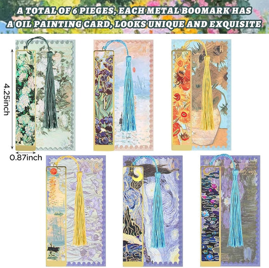 6 Pieces Metal Bookmarks with Tassel,Gold Oil Painting Theme Woman Bookmark,Bookmarks for Reading,Reading Accessories,Present for Book Lovers
