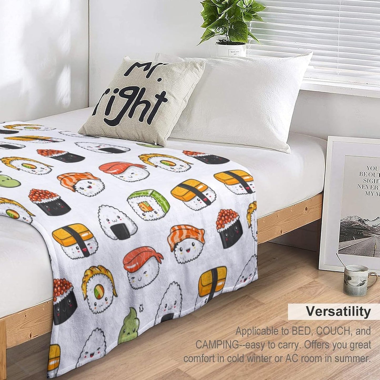 Cartoon Kawaii Sushi Super Soft Cozy Throw Blanket, Lightweight Fuzzy Comfy Flannel Blanket Warm Plush Throw Blankets for Couch, Sofa, Bed Travel and Camping Blanket Gifts 60"x50"