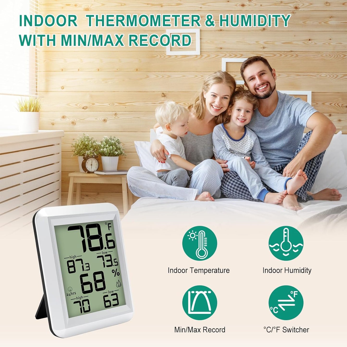 Urageuxy Indoor Hygrometer Thermometer, Digital Humidity Meter Temperature Gauge with Min/Max, ℉/℃ Switch for Home, Baby Room, Kitchen, Greenhouse