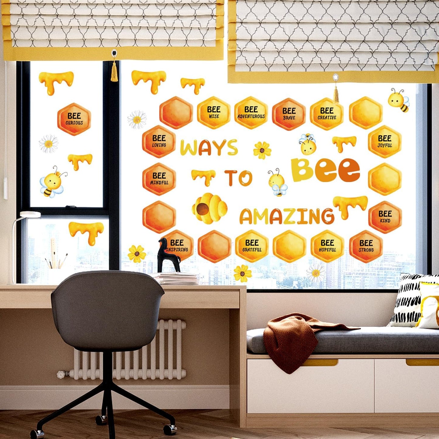 IARTTOP Motivational Bee Wall Sticker(90x60cm) Amazing Classroom Bulletin Board Bee Honey Wall Decals Inspirational Classroom Door Decoration Positive Saying Decals for School Window Playroom Decor