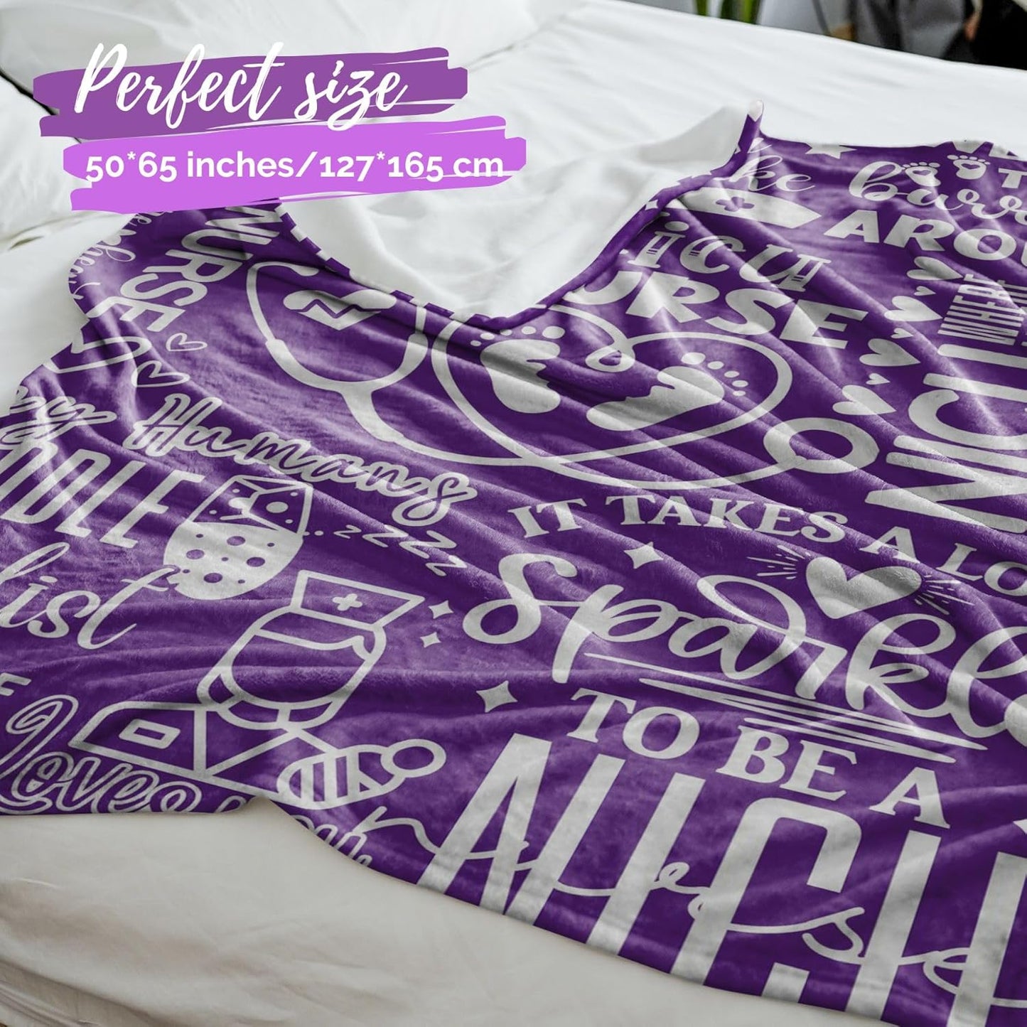 InnoBeta Nurse Gifts for Women, NICU Nurse Throw Blanket for Adults, Aunt, Sisters, Best Friends, 50 x 65 Inches, Purple